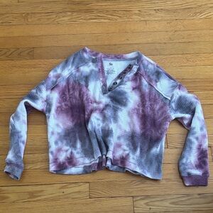Purple and Gray Tie-Dye Crop Cozy Top Loose Size Small